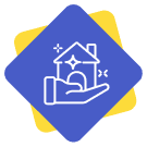 Logo bleu qui représente une maison propre